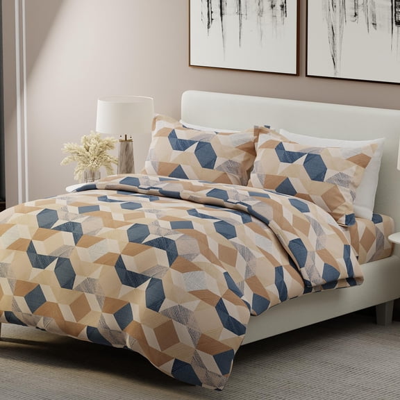 100% Cotton Bedsheet Set For Double Bed - 108 X 108 Inches, Brown & Blue | 1 Double Bed Sheet & 2 Pillow Covers - Gift For Weddings Or Birthdays King Size