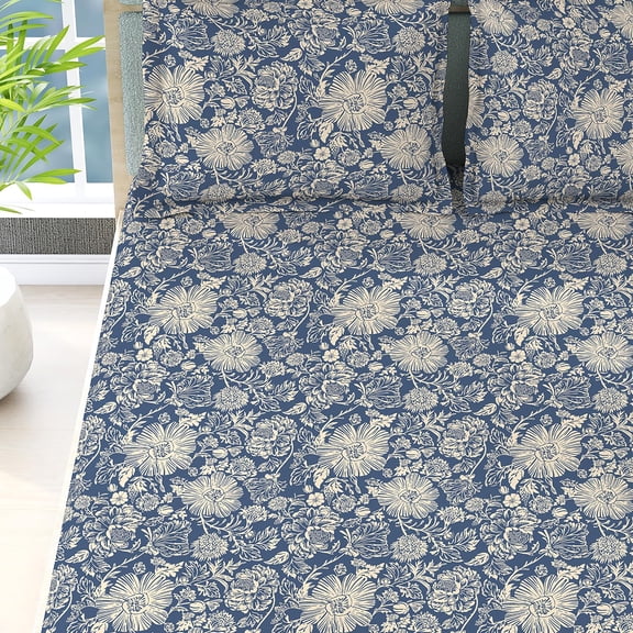 100% Cotton Bedsheet Set For Double Bed - 108 X 108 Inches, Blue | 1 Double Bed Sheet & 2 Pillow Covers - Gift For Weddings Or Birthdays King Size