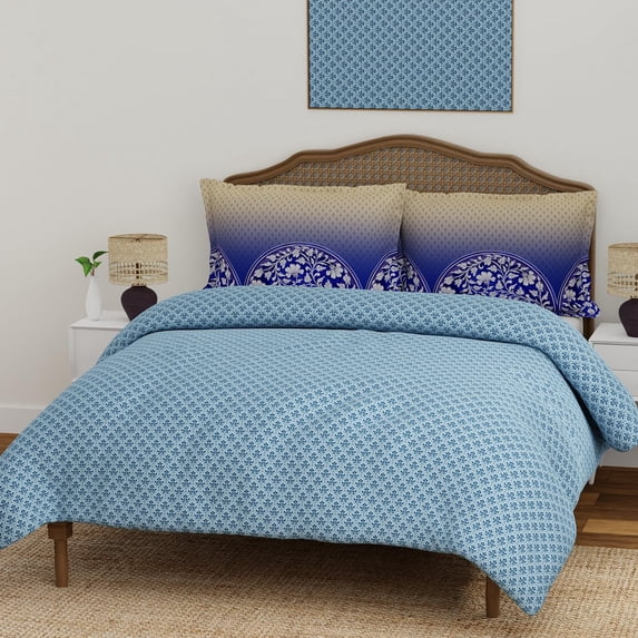 100% Cotton Bedsheet Set For Double Bed - 108 X 108 Inches, Blue | 1 Double Bed Sheet & 2 Pillow Covers - Gift For Weddings Or Birthdays King Size