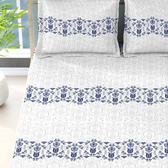 100% Cotton Bedsheet Set For Double Bed - 108 X 108 Inches, White | 1 Double Bed Sheet & 2 Pillow Covers - Gift For Weddings Or Birthdays King Size