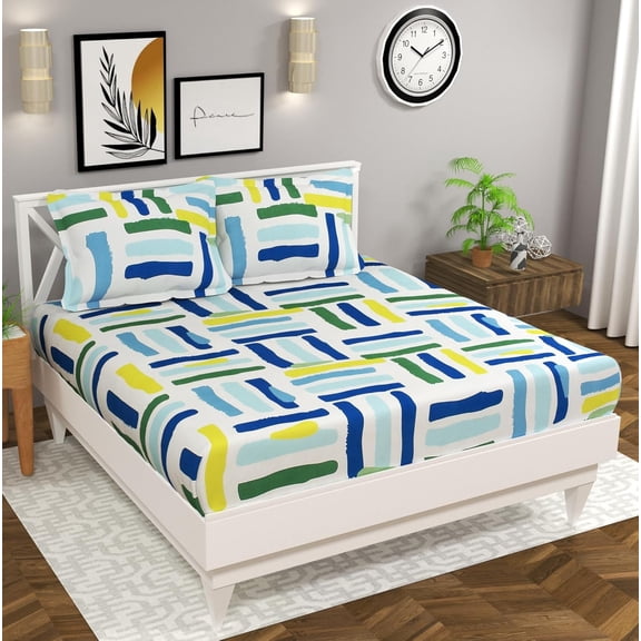 100% Cotton Bedsheets With 2 King Size Pillow Covers - 90 X 100 Inches, Multicolor | Super Soft Premium Brushed Glace Cotton Bedsheet, Breathable & Wrinkle Free