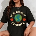 thumbnail image 1 of 100% Cotton Best Teacher in The World Retro Globe T-Shirt, 1 of 5