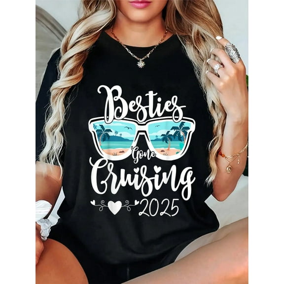 100% Cotton Besties Gone Cruising 2025 Girls Matching Women Cruise T-Shirt