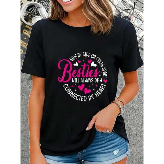 100% Cotton Besties Will Always Be Connected By Heart BFF Best Friend T-Shirt