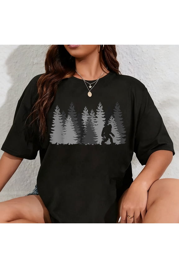 100% Cotton Bigfoot in the Forest Sasquatch Yeti T-Shirt