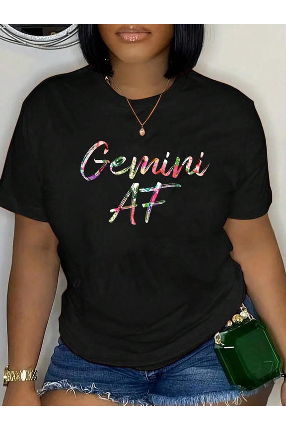 100% Cotton Birthday Gifts - Gemini AF Floral T-Shirt Women's Men's Graphic Tee Casual Tops