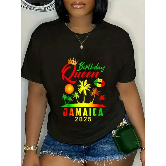 100% Cotton Birthday Queen Jamaica Girls Trip 2025 Party Women Matching T-Shirt