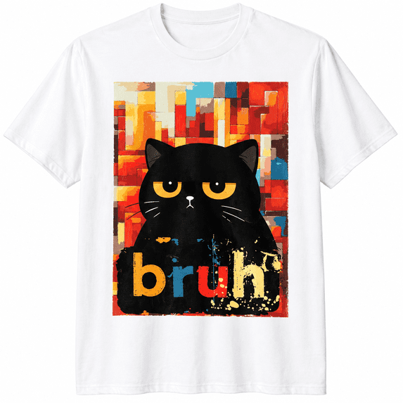 100% Cotton Black Cat Bruh Funny Saying Meme Women Men T-Shirt