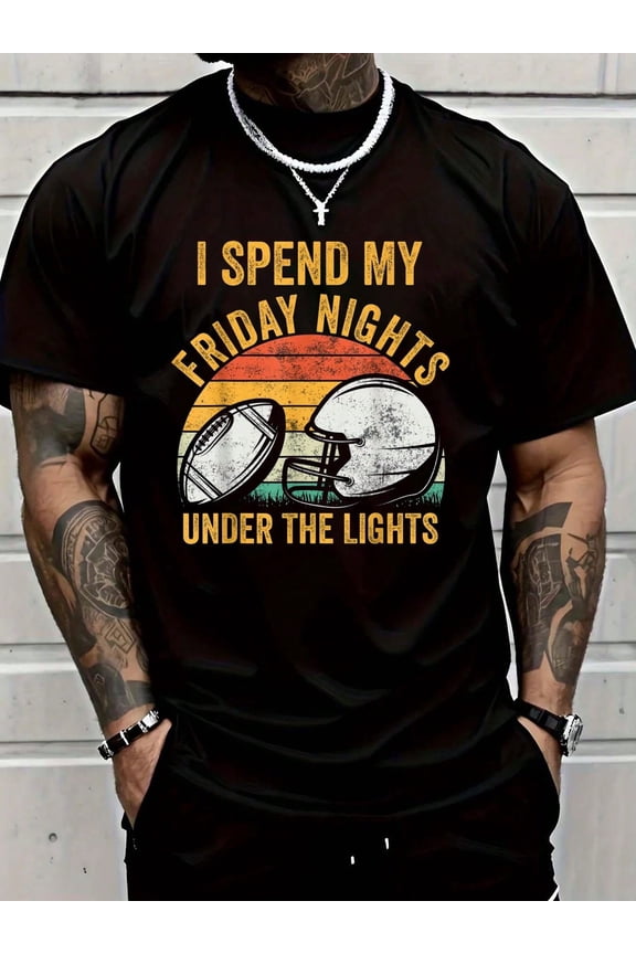 100% Cotton Black Football Family I Spend My Friday Nights Under The Lights T-Shirt Men Summer Fashion Short Sleeved Tshirt Tee Tops Printed O-Neck Casual T Shirt Men's Clothing