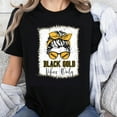 thumbnail image 1 of 100% Cotton Black Gold Vibes Only Football Mom T-Shirt Women's Casual Graphic Tee with Bow and Sunglasses Design, 1 of 5