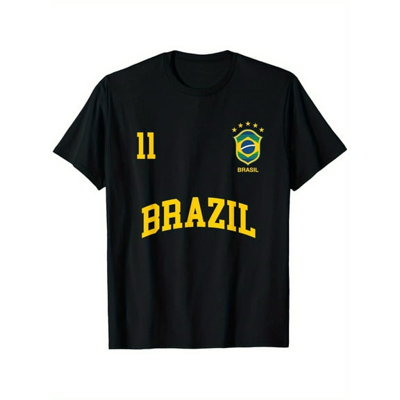 100% Cotton, Black with Yellow & Green Stripes, S-XXXL, Casual Round-Neck Sports Shirt for Fans & Players, Casual Wear | Casual Style Jersey | Comfortable Touch, Brazil Soccer Jersey