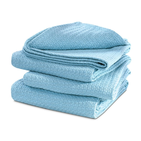 100% Cotton Blanket Basket Weave Stylish Design Soft Cozy Comfortable All Season Light Weight Spread Quilt Bed & Couch/Sofa BLUE KING Reversible,