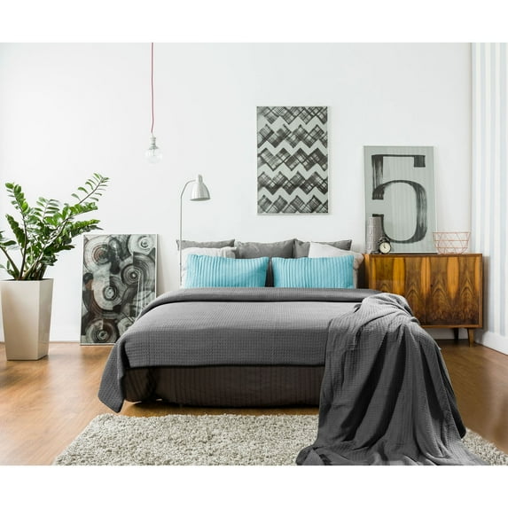 100% Cotton Blanket Basket Weave Stylish Design Soft Cozy Comfortable All Season Light Weight Spread Quilt Bed & Couch/Sofa GREY FULL/QUEEN