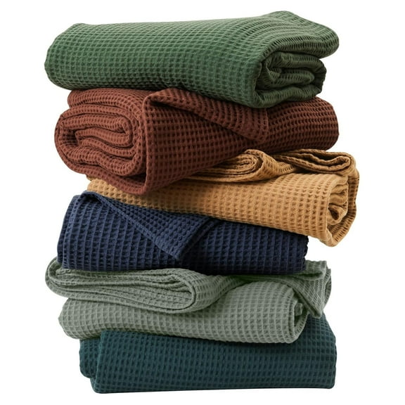 100% Cotton Blanket for King Size Bed - Yellow Waffle Weave Lightweight Summer Bed Blanket - 102x90in Prewashed Breathable, Woven, Layering Blanket (King, Marigold)