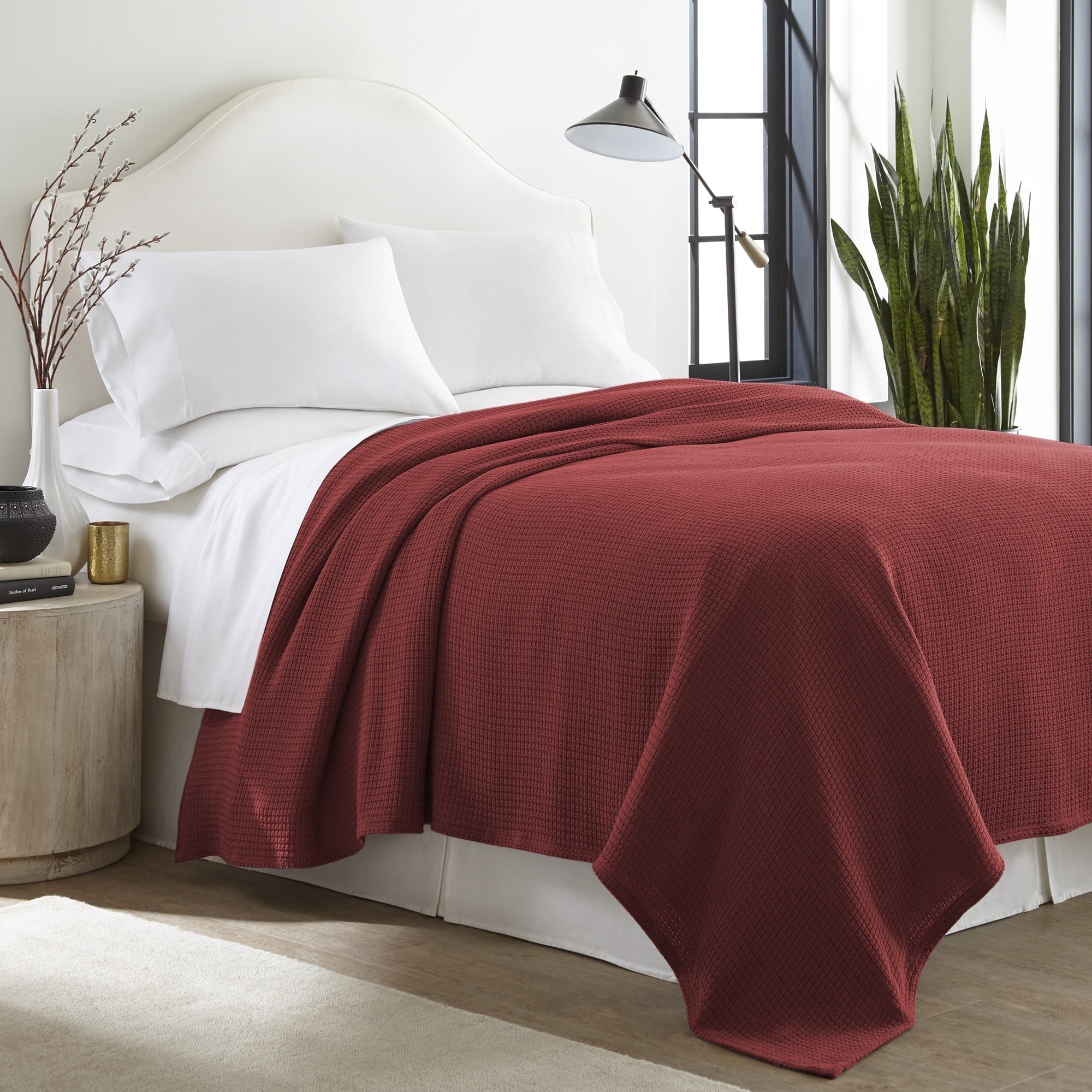 100% Cotton Blanket King Size Burgundy Soft Lightweight Breathable 108 x 90 inches