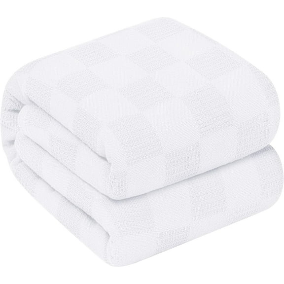 100% Cotton Blanket Queen Size, White 90 x 90 Inches 350 GSM Soft, Lightweight & Breathable Thermal Blanket Durable All-Season Comfort for Bed & Couch