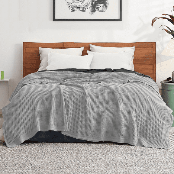 Top Cotton Twin Waffle Throw Blanket for Couch (68" x 92"), 100% Cotton Throw Blankets for Bed, Waffle Blanket for Bed (Scott Grey)