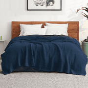 Top Cotton Twin Waffle Throw Blanket for Couch 68" x 92", 100% Cotton Throw Blankets for Bed, Waffle Blanket for Bed Navy