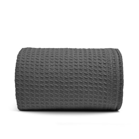 Top Cotton Twin Waffle Throw Blanket for Couch (68" x 92"), 100% Cotton Throw Blankets for Bed, Waffle Blanket for Bed (Charcoal Grey)