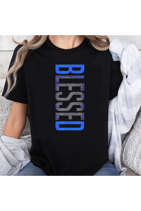 100% Cotton Blessed Vertical Print T-Shirt For Women Christian Faith Inspired Graphic Tee Black Casual Top Female Fashion Apparel