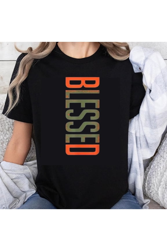 100% Cotton Blessed Vertical Print T-Shirt