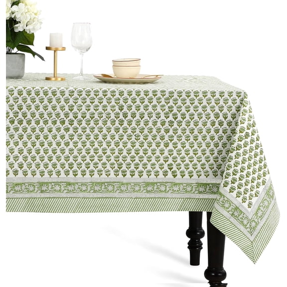 100% Cotton Block Print Rectangle Tablecloth 60x90 Inch Emerald Green Bestseling