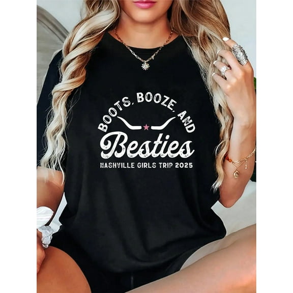 100% Cotton Boots Booze And Besties Nashville Girls Trip 2025 T-Shirt
