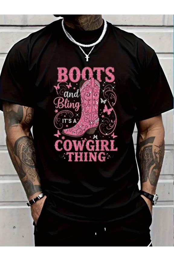 100% Cotton Boots and Bling its a Cowgirl Thing Rodeo Love Country Girls T-Shirt Graphic T-shirts for men and women