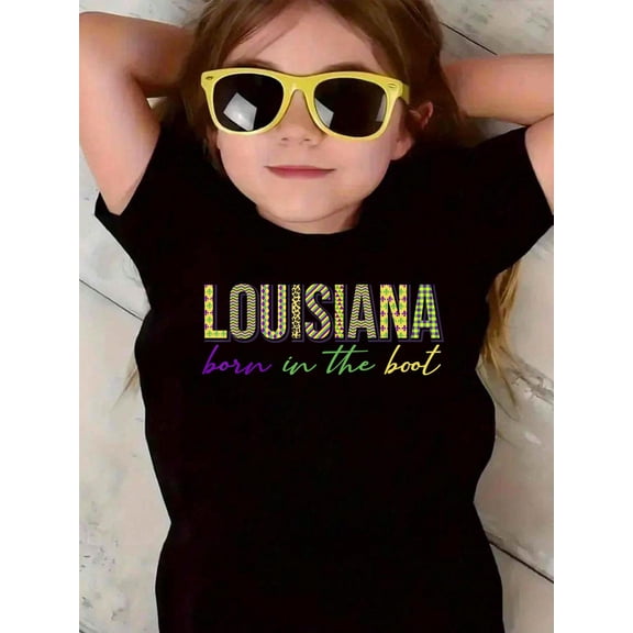 100% Cotton Born in the Boot Tee Louisiana State New Orleans Mardi Gras Kid T-Shirt Graphic T-shirts for boys and girls