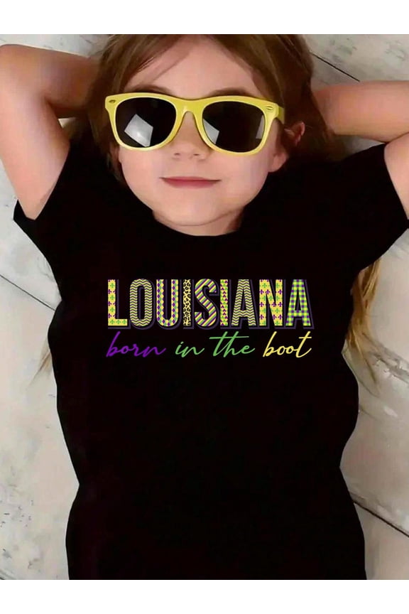 100% Cotton Born in the Boot Tee Louisiana State New Orleans Mardi Gras Kid T-Shirt Graphic T-shirts for boys and girls