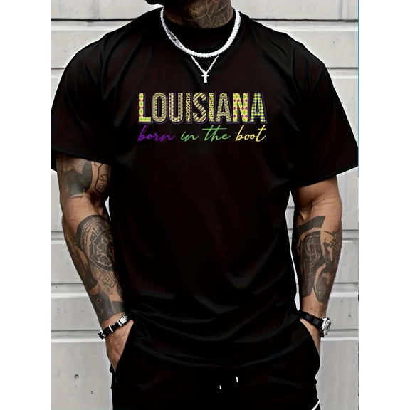 100% Cotton Born in the Boot Tee Louisiana State New Orleans Mardi Gras T-Shirt Graphic T-shirts for men and women