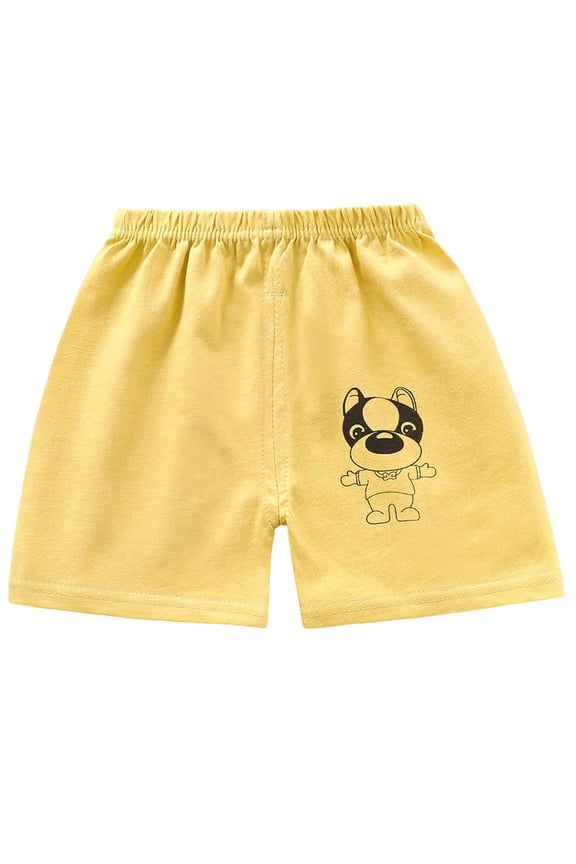100% Cotton Boys Shorts with Elastic Waistband, Cartoon Dog Graphic Soft Yellow Play Shorts for Kids Kids Boy Kids (6M-8Y),Size 73