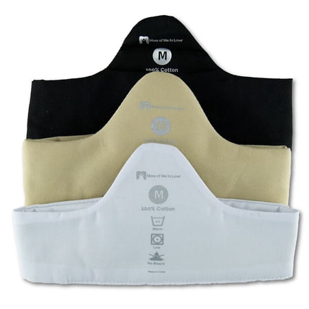 100% Cotton Bra Liner 3-Pack - Black / White / Beige - X-Large (2" tall, 30" long)