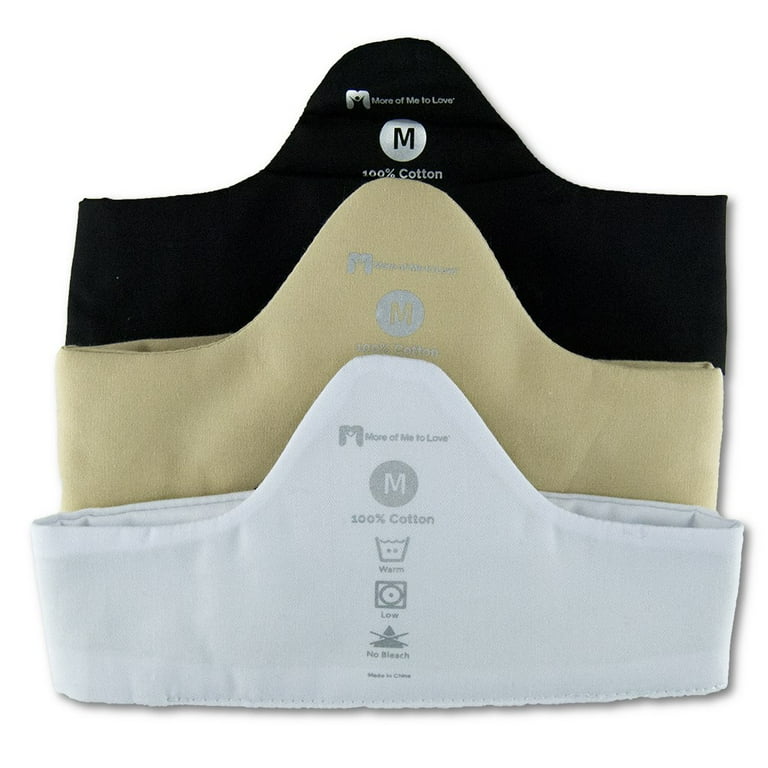 100% Cotton Bra Liner 3-Pack - Black / White / Beige - X-Large (2 tall,  30 long) 