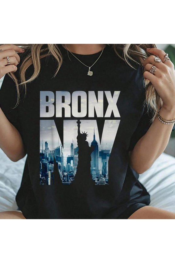 100% Cotton Bronx NYC New York City Skyline Illustration Graphic Design T-Shirt
