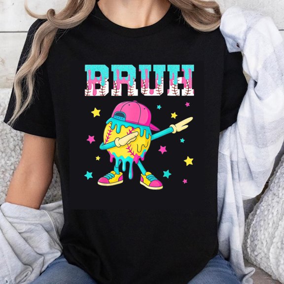 100% Cotton Bruh Baseball Dabbing Cartoon Star T-Shirt