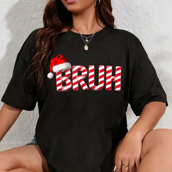 100% Cotton Bruh Christmas Candy Cane for Teen Boys Funny Xmas Bruh T-Shirt