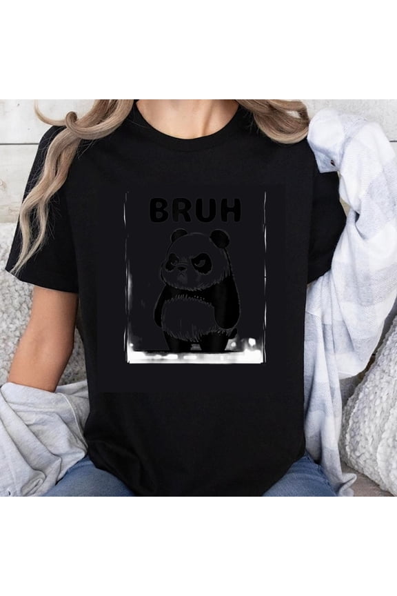 100% Cotton Bruh Panda Bear Funny Cute Animal Print Unisex Casual Summer Top T-Shirt