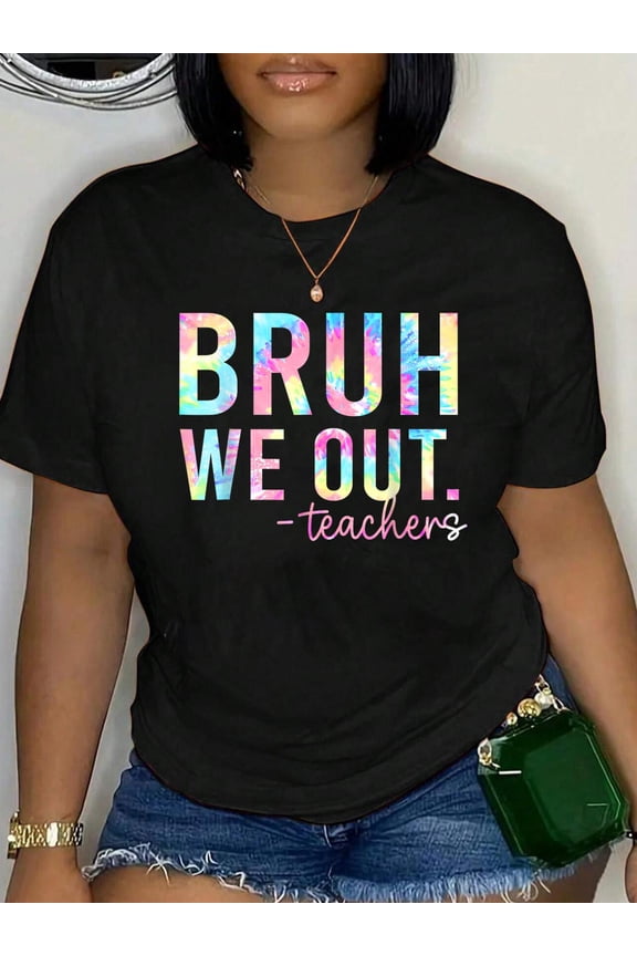 100% Cotton Bruh We Out Teacher Summer Break Last Day of School T-Shirt for Men Women Kids.jp Women's Men's Graphic Tee Casual Tops