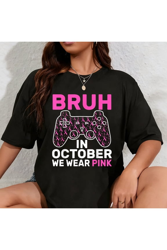 100% Cotton Bruh in October Wear Pink Breast Cancer Awareness Kids Boys T-Shirt