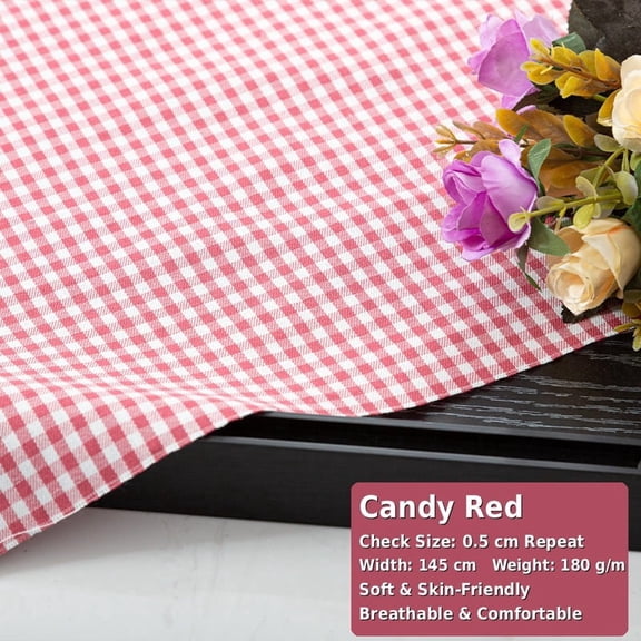 100% Cotton Brushed Twill Gingham Fabric by The Yard, Lightweight Mini Check Fabric for Shirts, Dresses, Tablecloths and DIY Crafts