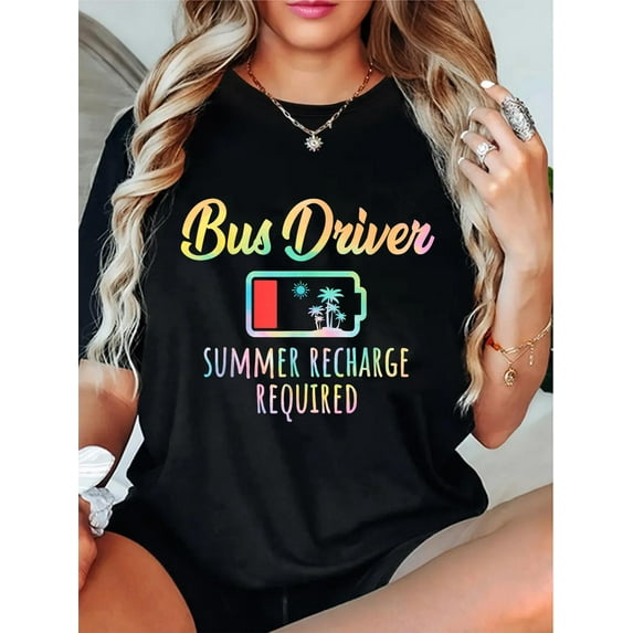 100% Cotton Bus Driver Summer Recharge Required - Last Day of School Bus T-Shirt