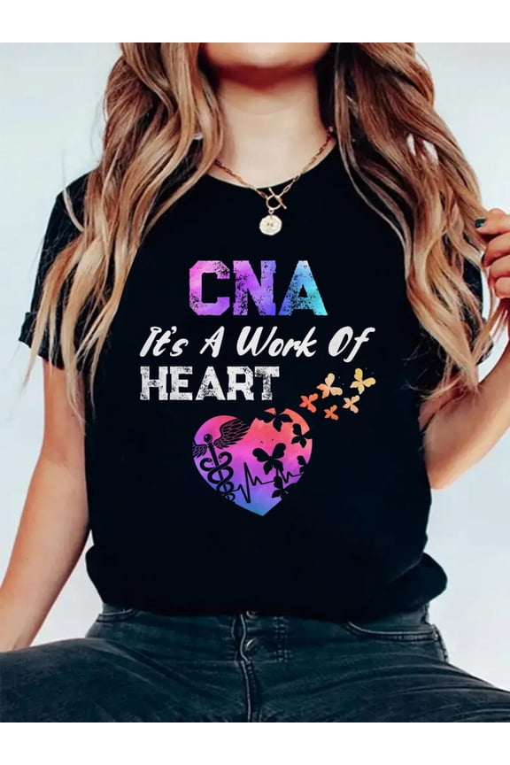 100% Cotton CNA It's A Work Of Heart Nurse - Certified Nurses Assistant Premium T-Shirt Women's Men's Graphic Tee Casual Tops