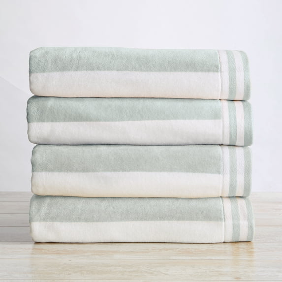 100% Cotton Cabana Stripe Oversized 4 Pack Beach & Pool Towel (4 Pack- 35" x 70", Light Blue)