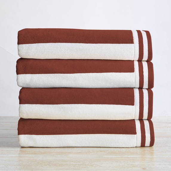 100% Cotton Cabana Stripe Oversized 4 Pack Beach & Pool Towel (4 Pack - 35" x 70", Terracotta)