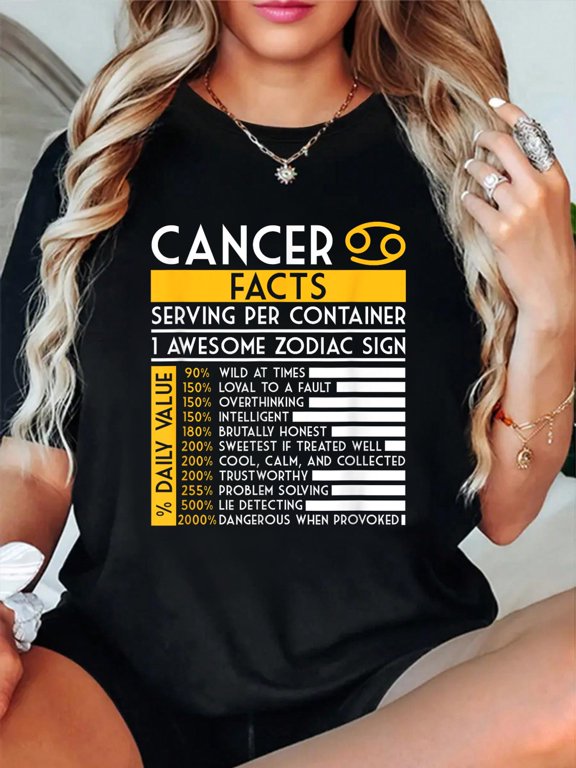 Cancer Facts Zodiac Sign Horoscope Funny Astrology T-Shirt Women's Men's Graphic Tee Casual Tops