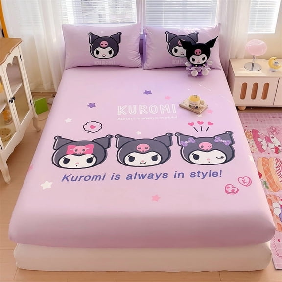 100% Cotton Cartoon Large Version KRM KT My MLD Fitted Sheet 3-Piece Set (fitted sheet+2*pillowcase) 100% Pure Cotton Mattress Cover Bed Spread Bed Cover Bed Hat Single Piece
