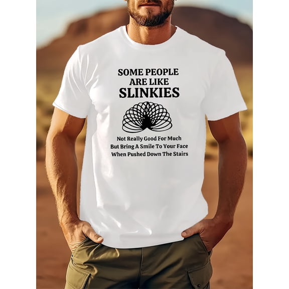 [100% Cotton Casual Round Neck] "Some People Are Like Slinkies..." Creative Print, Men's Casual Round Neck Cotton T-Shirt, Simplistic Style, Comfortable Fit For Everyday Wear, 1 pc, 100%
