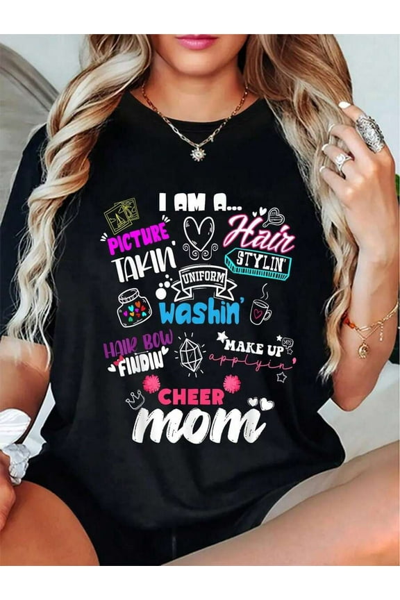 100% Cotton Casual Tshirt Funny Cheerleading Mom For Cheer Moms Cheer Crew Cheer Mom T-Shirt