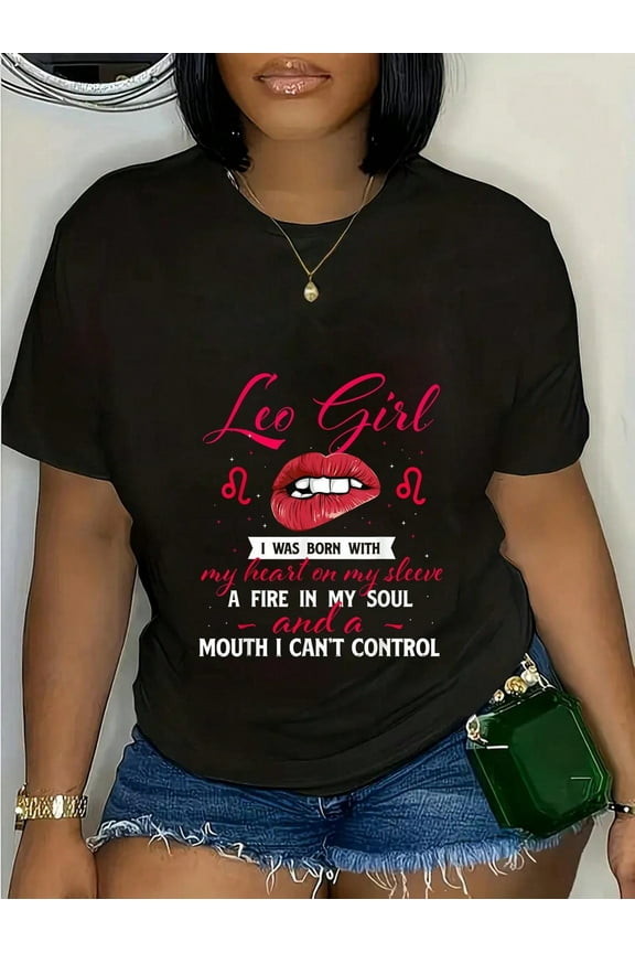 100% Cotton Casual Tshirt Leo Girl - Horoscope Zodiac Sign Birthday Astrology Symbol T-Shirt